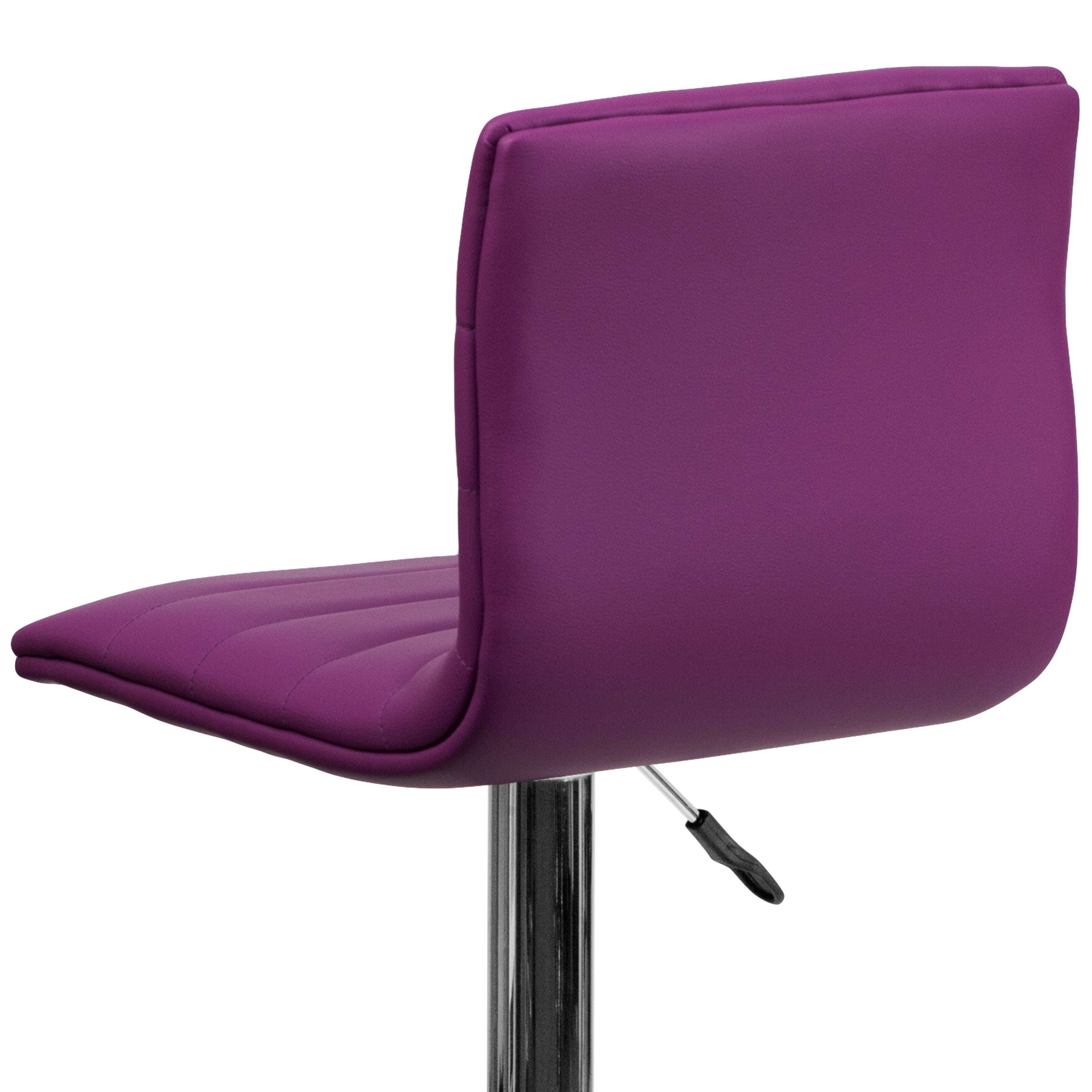 Flash Furniture Betsy Modern Purple Vinyl Adjustable Bar Stool with Back, Counter Height Swivel Stool with Chrome Pedestal Base