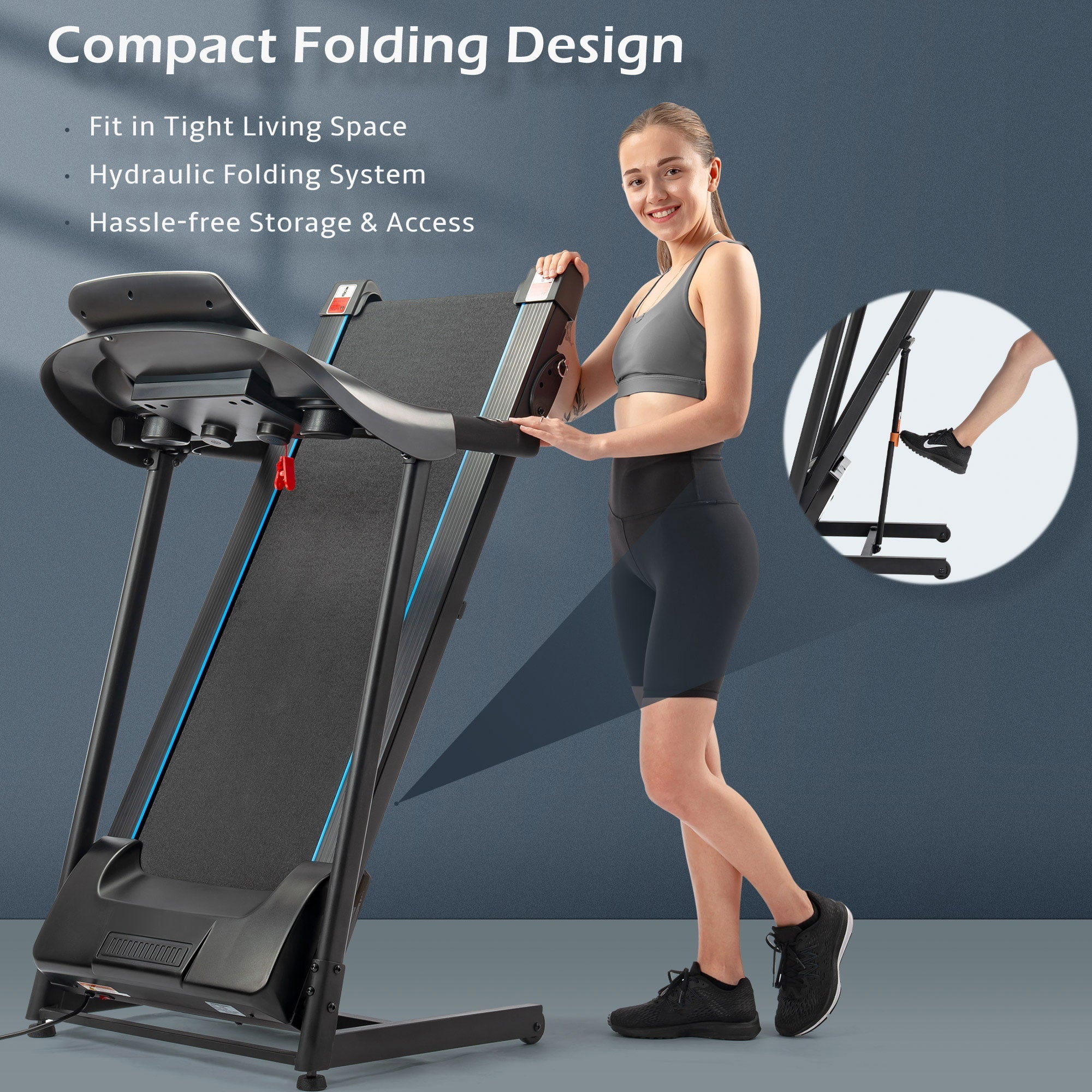 [US IN STOCK]Folding Electric Treadmill 2.5 HP Running Machine with Large LCD Display, 15 Preset Programs, 3 Manual Incline Treadmill- 220lbs