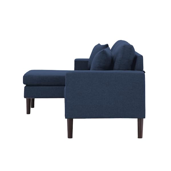 72 in. W Square Arm Fabric L-Shaped Reversible Sectional Sofa with Removable Cushion and Ottoman 2-Pillows in Navy Blue