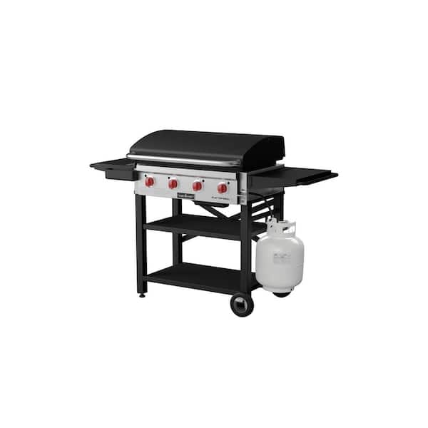 4-Burner Propane Flat Top Grill in Black with Lid