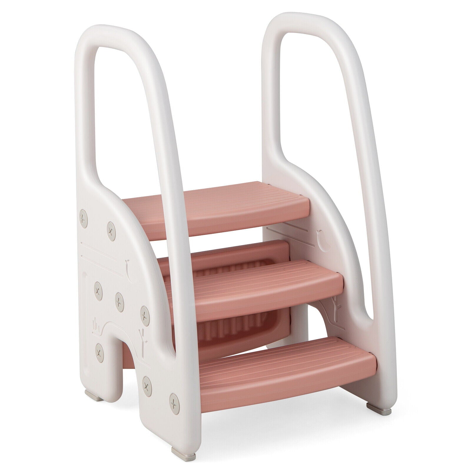 Exdeerjoy Kids 3-Step Stool, Toddler Stepping Stool with Handles, Plastic Learning Helper Stool Pink