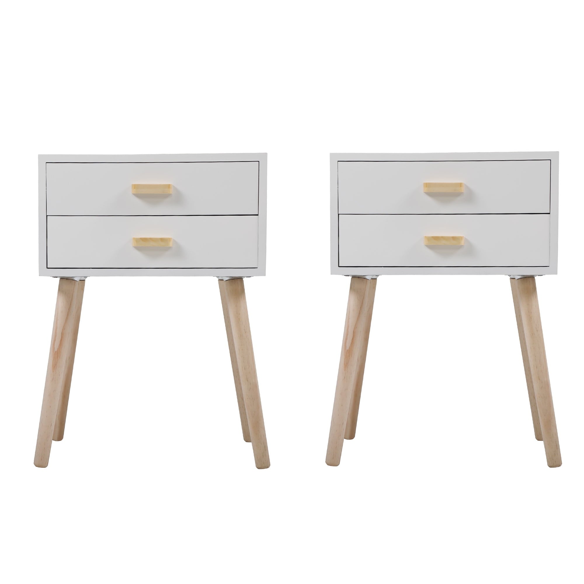 Jaxpety Set of 2 Nightstand, Mid-Century 2-Drawer  End Table for Bedroom Living Room, Adult,White