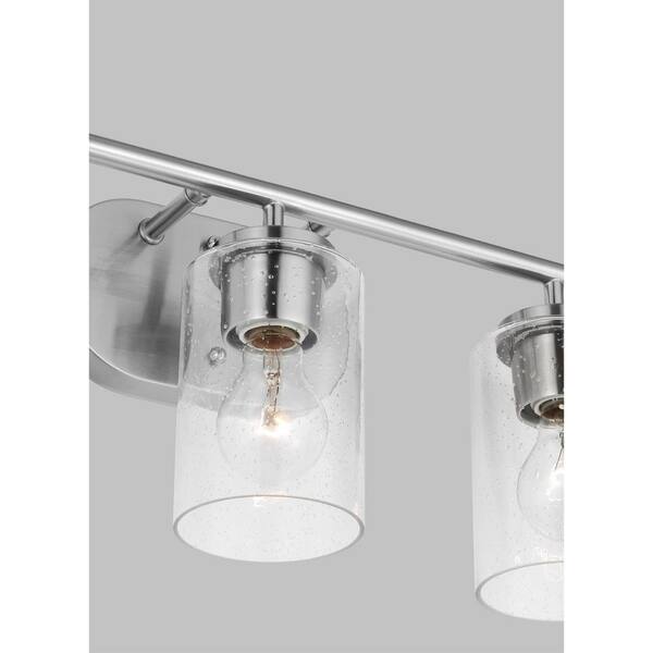 Oslo 20 in. 3-Light Brushed Nickel Dimmable Bath Vanity Light with Clear Seeded Glass Shades
