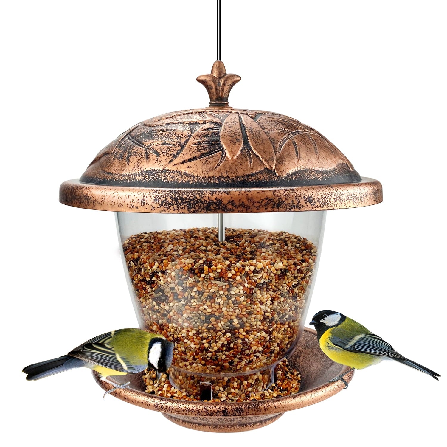 Urban Deco Wild Bird Feeder,Hanging Bird Feeders,Large Capacity Hummingbird Feeder, Dome Shaped Roof Vintage Design(Gold)