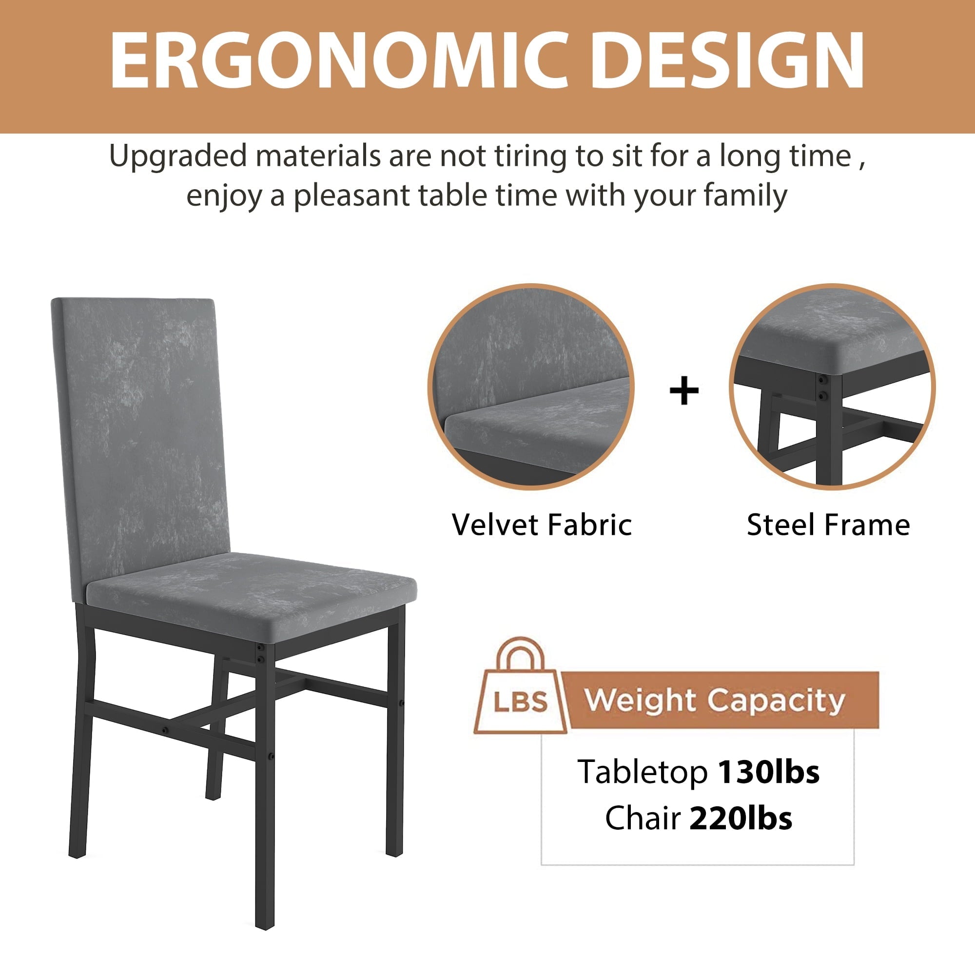 uhomepro 5 Pieces Dining Table Set, Elegant Marble Top Kitchen Table and Chairs for 4, Metal Frame Table and 4 Velvet Upholstered Chairs Perfect for Kitchen Breakfast Nook Bar Small Apartment