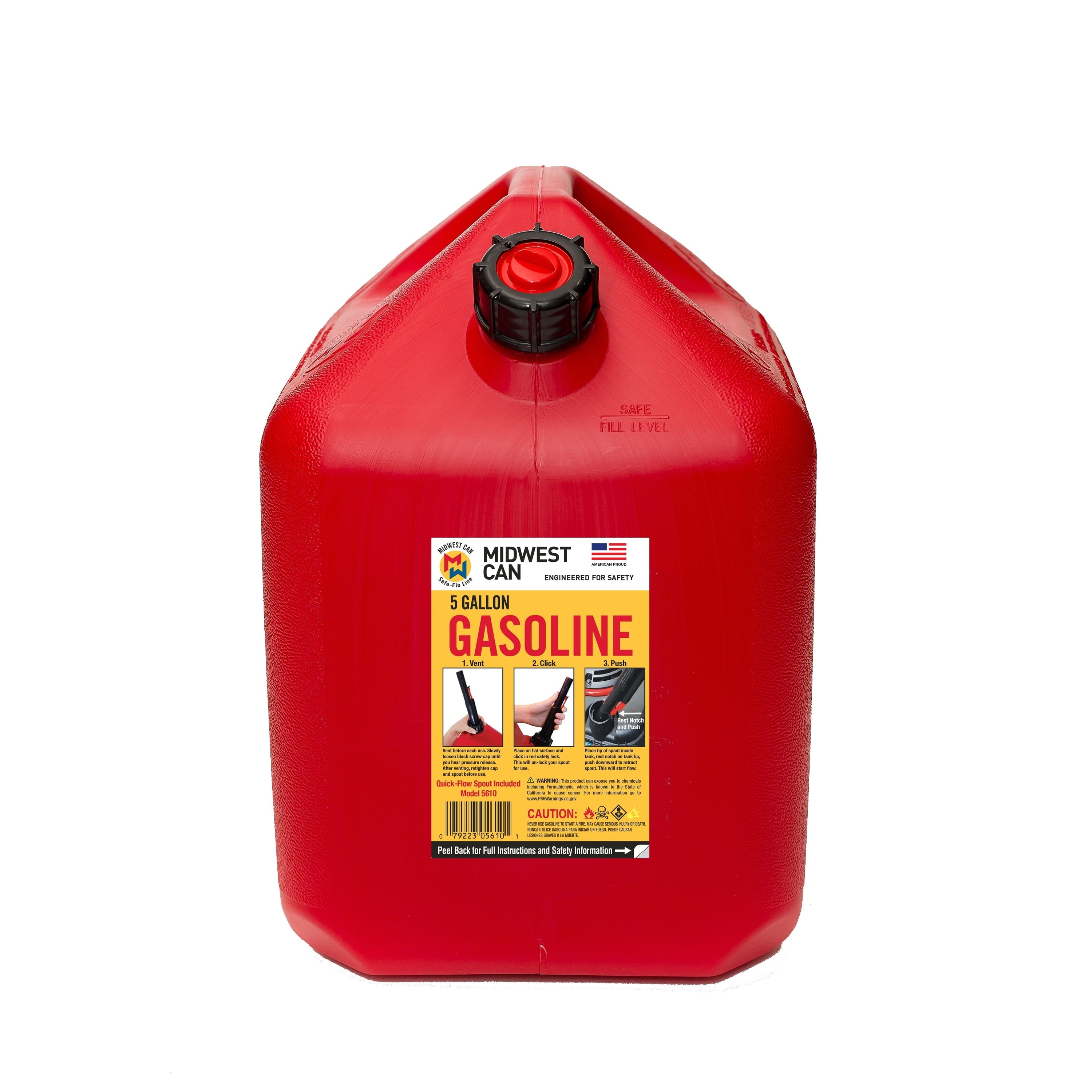 Midwest Can Company 5610 5-Gallon Gas Can Fuel Container Jug w/ Quick-Flow Spout