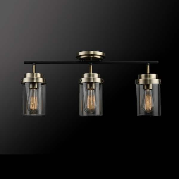 Adelaide 1.83 ft. 3-Light Antique Brass Fixed Track Lighting Kit with Matte Black Accent and Clear Glass Shades