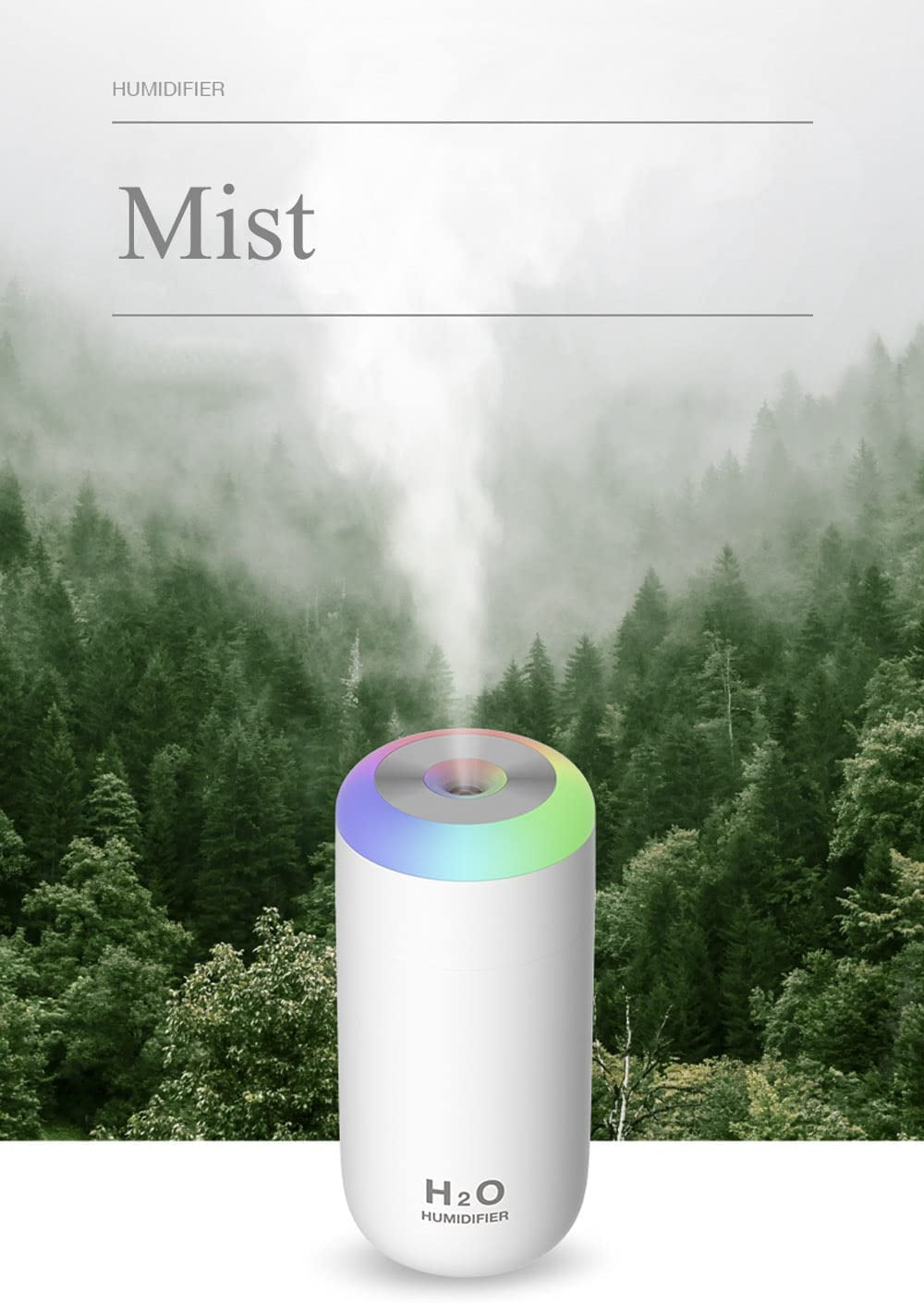 Small Humidifier, USB 350ml Mini Humidifier for Plants, Small Plant Humidifier with Night Light, USB Desk Humidifier for Baby, Plant Humidifier indoor, Small Humidifier (Cyan)