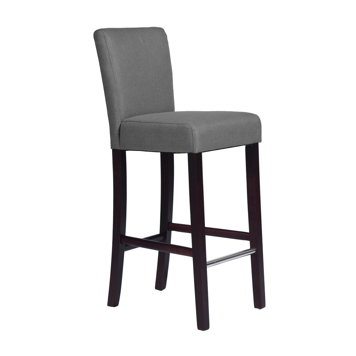Homy Casa Set of 2 Bar Stools 28'' Upholstered Kitchen Breakfast Chairs Nailhead Bar Stools Full Back & Wood Legs, Gray