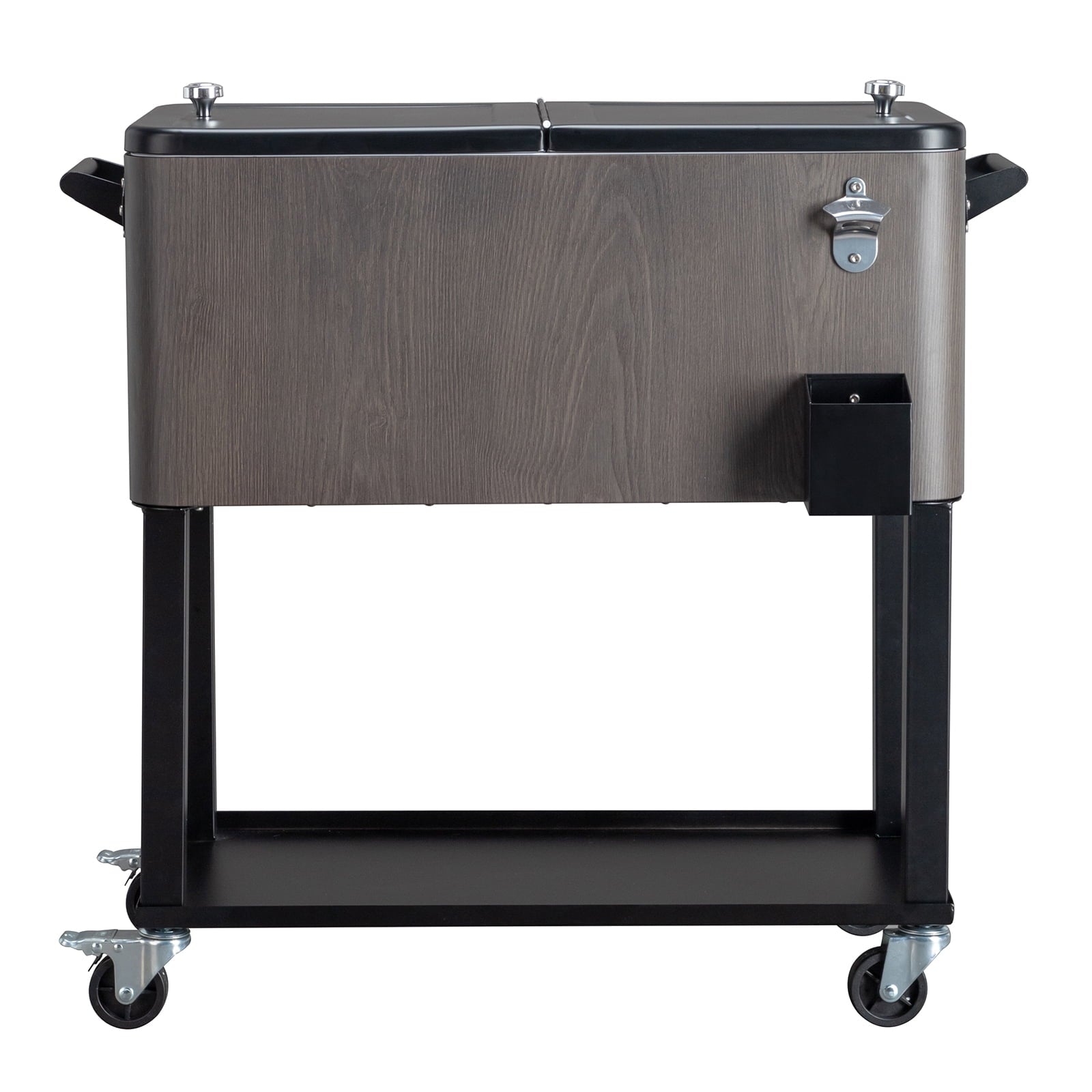 EasingRoom Rolling Cooler 80QT Cooler on Stand Wood Grain Accent, Gray