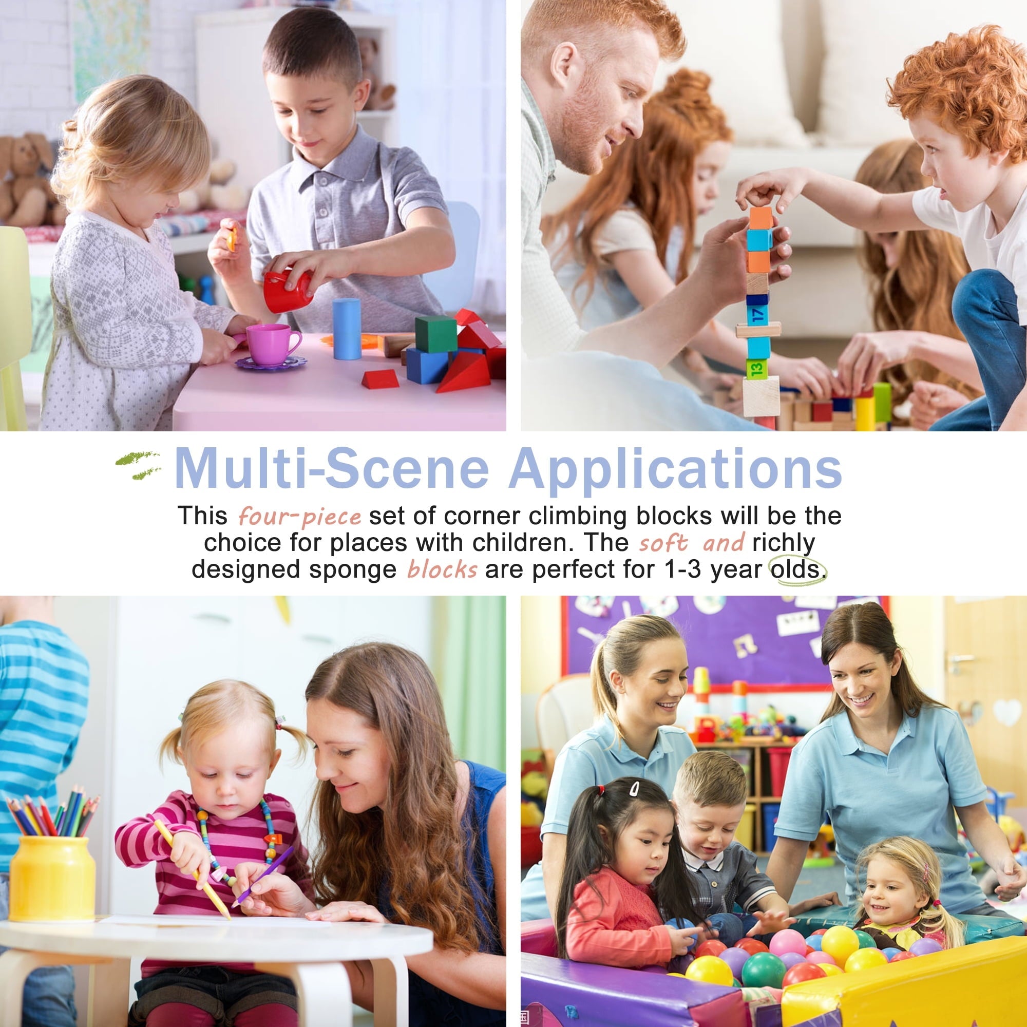 YRLLENSDAN 4 Piece Soft Climb and Crawl Activity Play Set, Corner Climbing Lightweight Foam Shape Toy for Toddlers Gym Play Foam Climbers Blocks for Kids 1-3 Babies Indoor