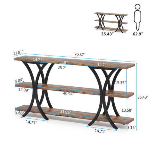 Tribesigns 70.8 Inch Narrow Console Table, Long Sofa Table Entry Table With 3