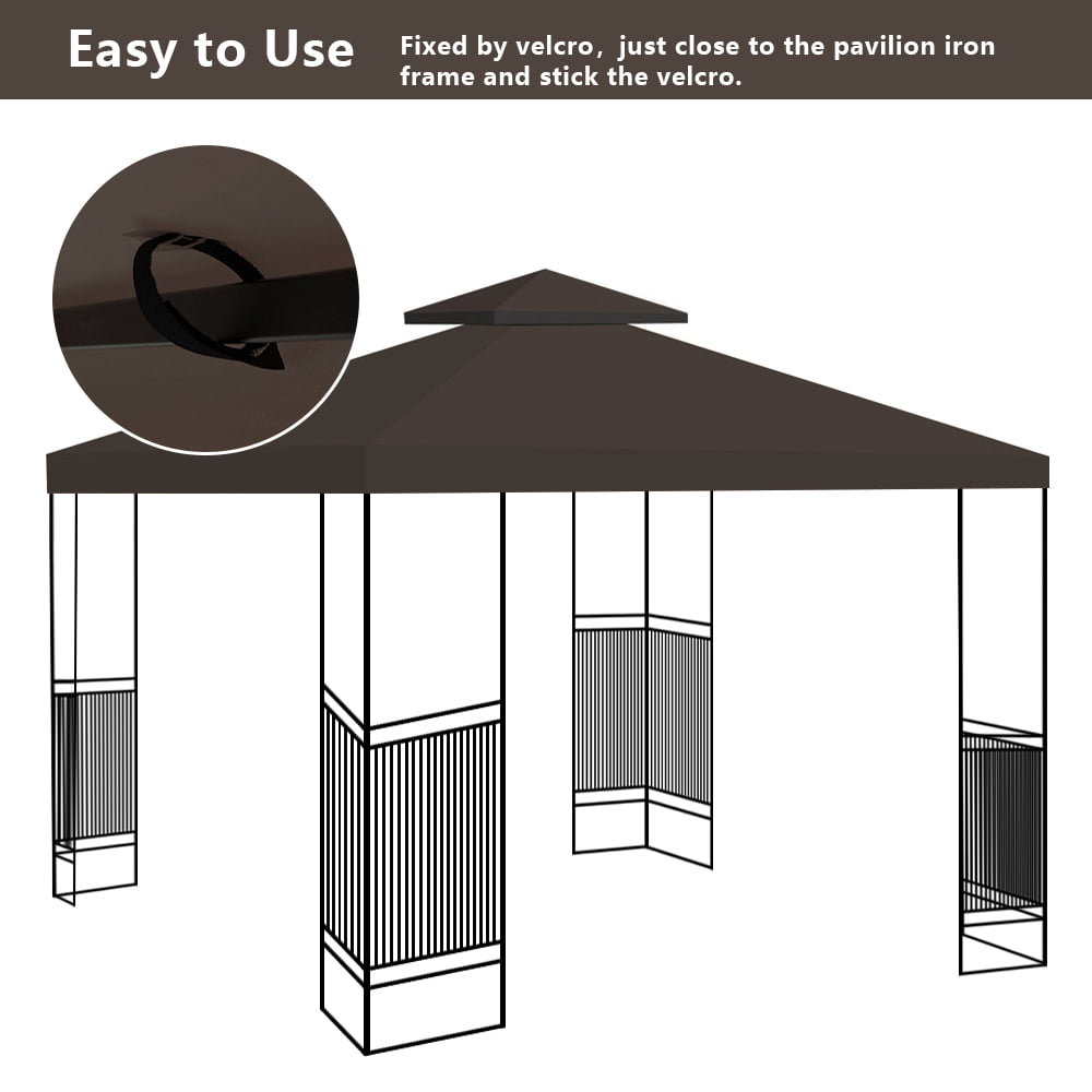 Lovote 10FTx10FT 300D Replacement Canopy Top Patio Pavilion Gazebo 9.84 ft Tent Sunshade Cover Anti-UV Roof Sunshade Coffee