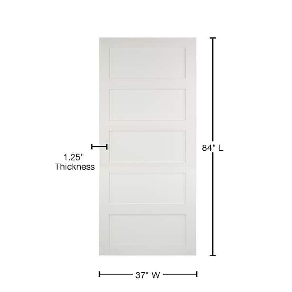 Expressions 37 in. x 84 in. Solid White Primed Unfinished 5-Panel MDF Barn Door Slab