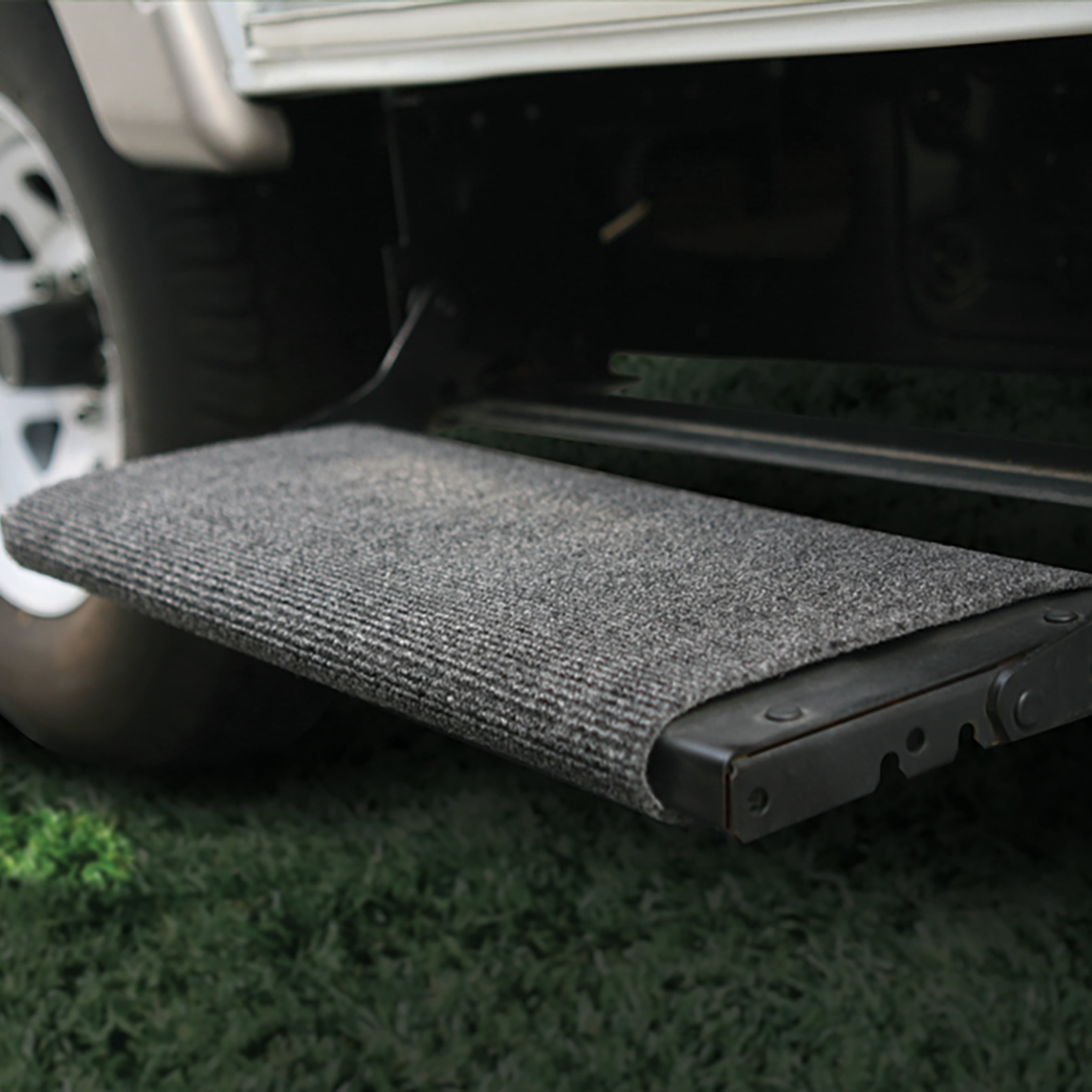 Camco's Wrap Around RV Step Rug | Compatible with Manual and Electric Camper Steps | Fits 18-inch Wide Steps | Gray (42925)