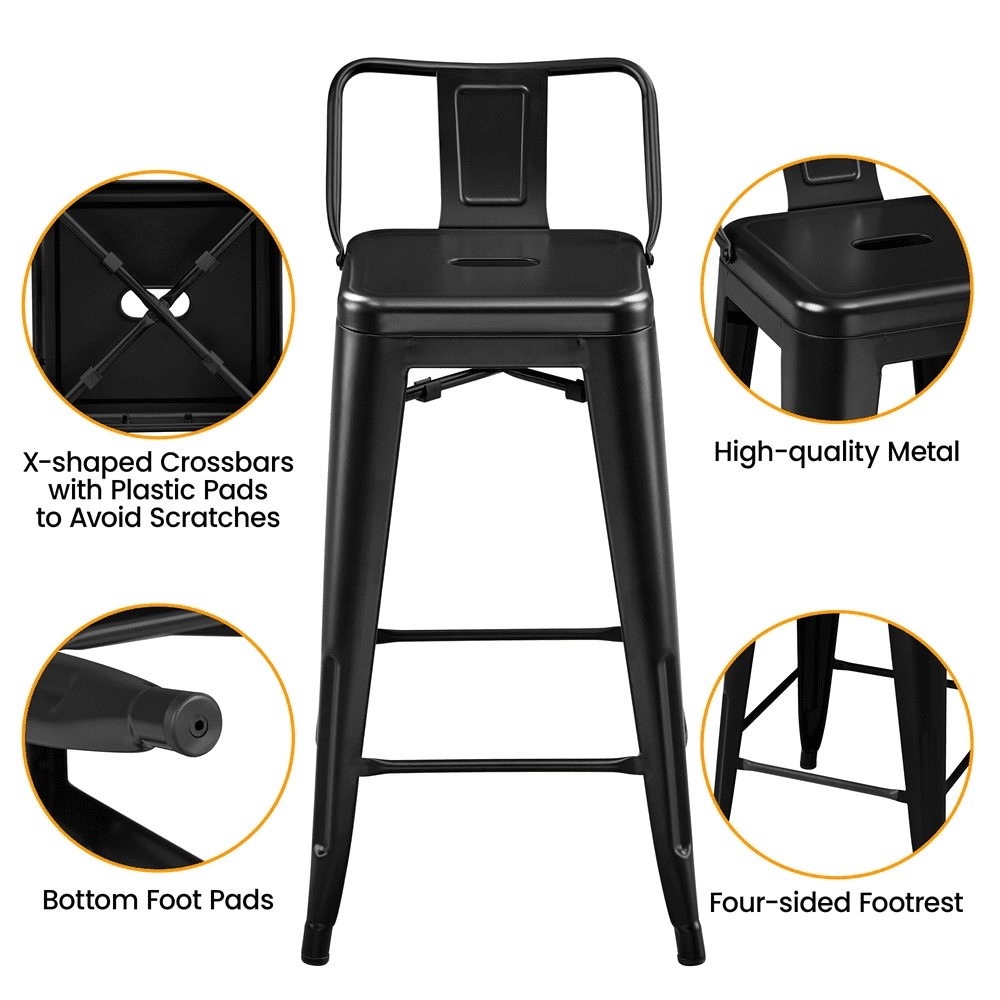 Easyfashion 26 Inch Metal Bar Stools with Backs, Black