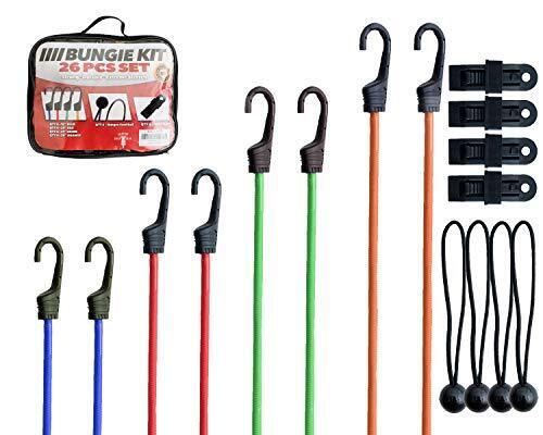 Bungee Cords With Hooks 26pc Heavy Duty Assortment With Storage Case Canopy Ties