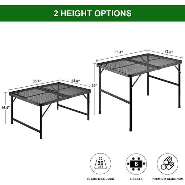 Portable Outdoor Table 3 ft. Folding w/ Mesh Non-Slip Feet Height Adjustable Lightweight Portable Aluminum Outdoor Table