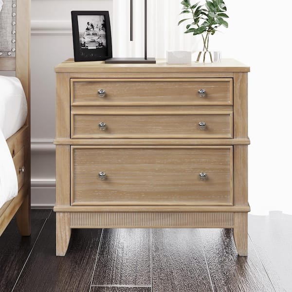 Natural Chic Hazel Solid Wood Nightstand with 3-Drawer (27.3 in W. x 26 in. H.)