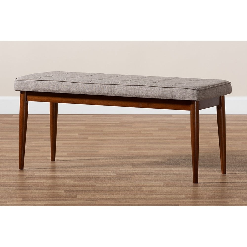 Itami Mid-Century Modern Light Grey Fabric Upholstered Medium Oak Finished Wood Dining Bench