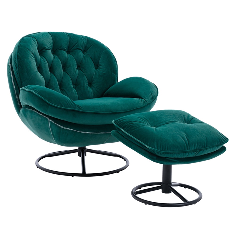 Velvet Swivel Accent Chair with Ottoman Set, Modern Lounge Chair with Footrest and Metal Base Comfy Armchair with 360 Degree Swiveling Single Sofa Chair Accent Chairs for Living Room, Green