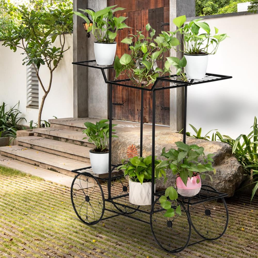 Ktaxon 6-Tier Garden Cart Stand & Flower Pot Metal Plant Holder Display Rack, Black