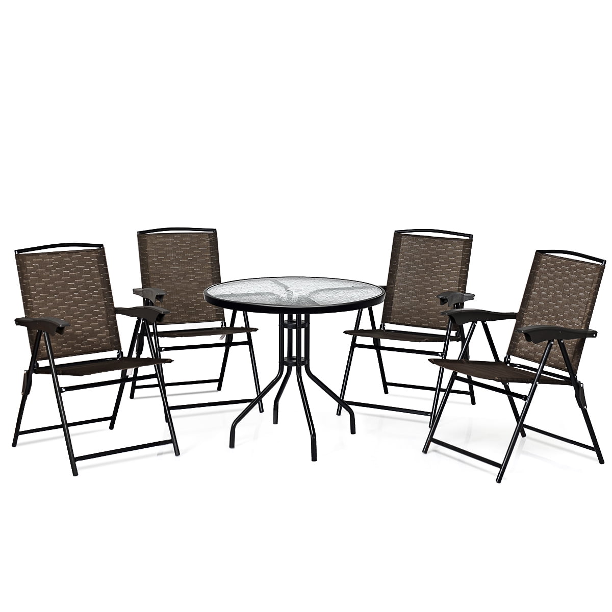 Topbuy Set of 4 Folding Sling Chairs Steel Armrest Patio Garden Pool Adjustable Back