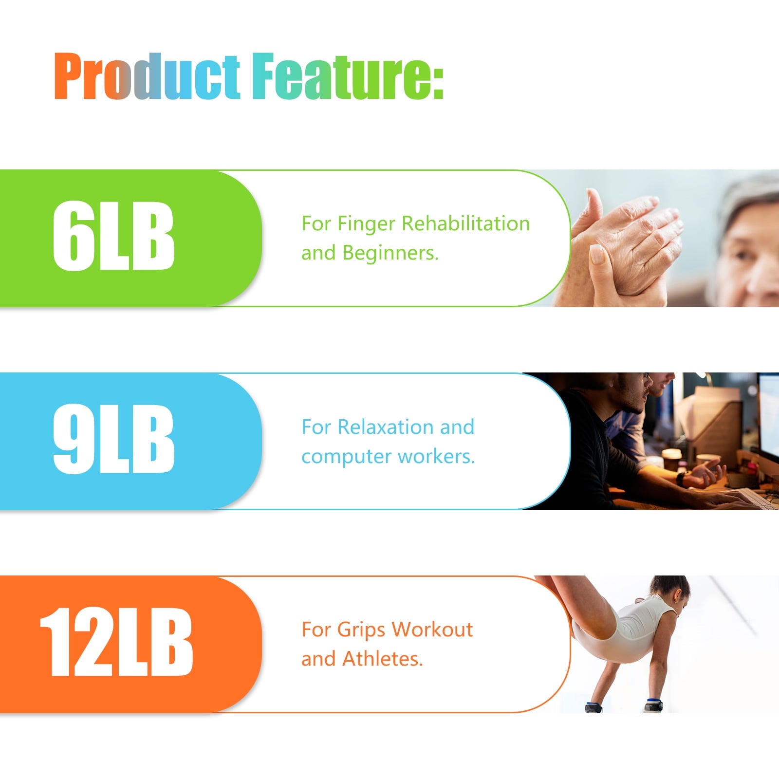 EEEkit 3pcs Finger Stretcher Hand Resistance Bands Hand Exerciser Finger Grip Strengthener Strength Trainer Gripper Set for Arthritis Carpal Tunnel Exercise Guitar Rock Climbing