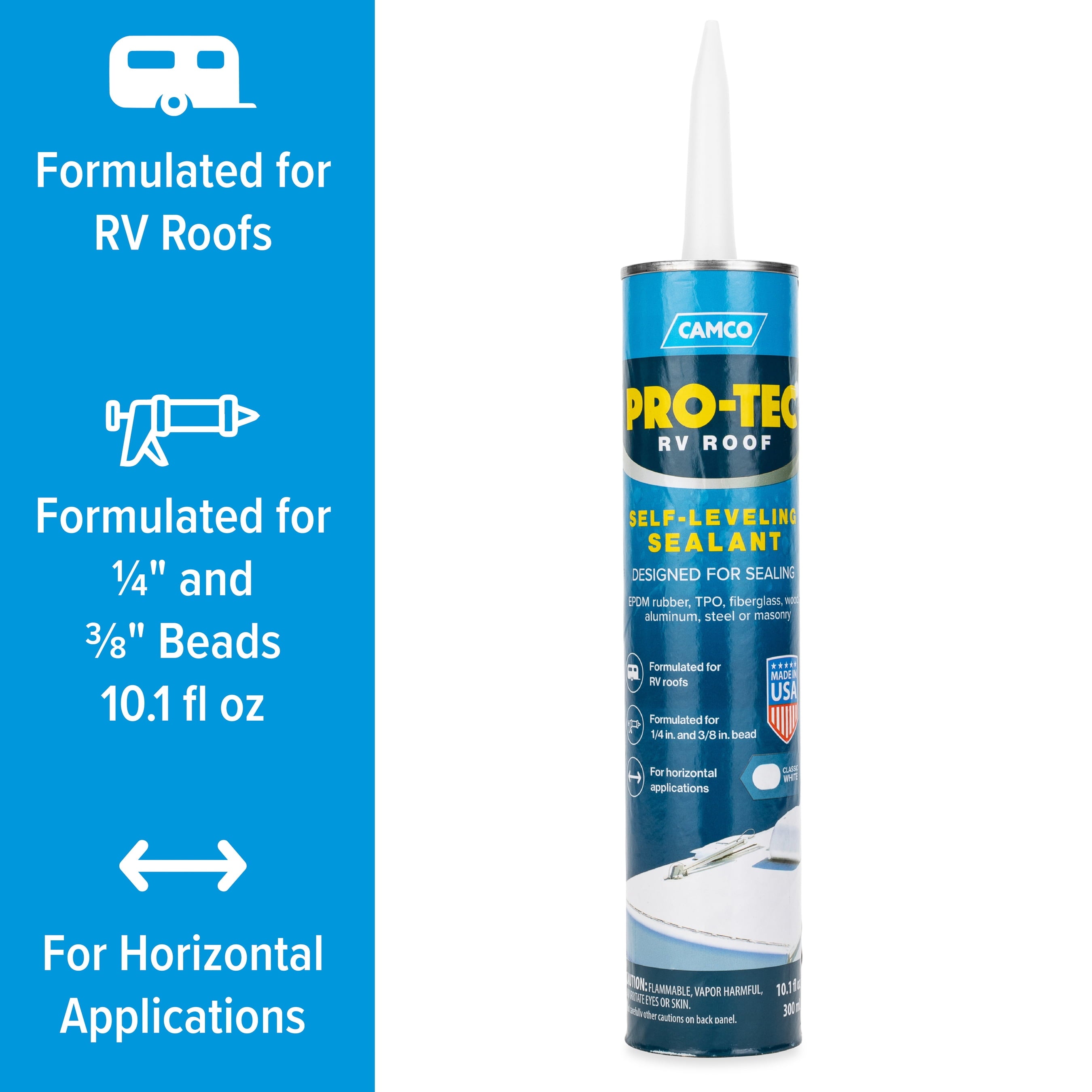 Camco Self-Leveling Camper/RV Roof Sealant | Made for EPDM Rubber, TPO, Fiberglass, and More | 10.1 Fl Oz, White (41464)