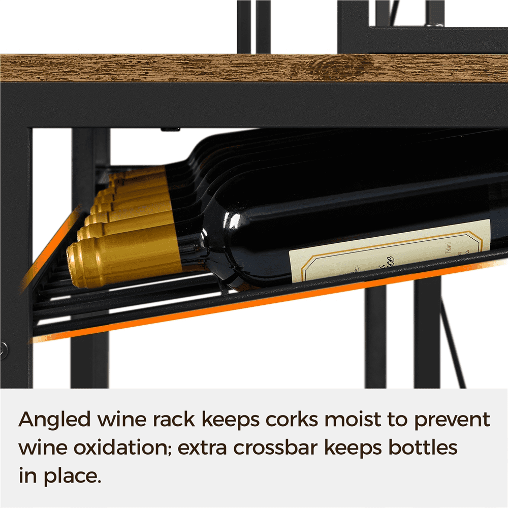 Topeakmart 71''H Industrial Baker's Rack with 12 Hooks, Wine Rack, Stemware Holder, Rustic Brown