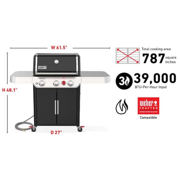 Genesis? E-325s Natural Gas Grill, Black with Premium Cover Included