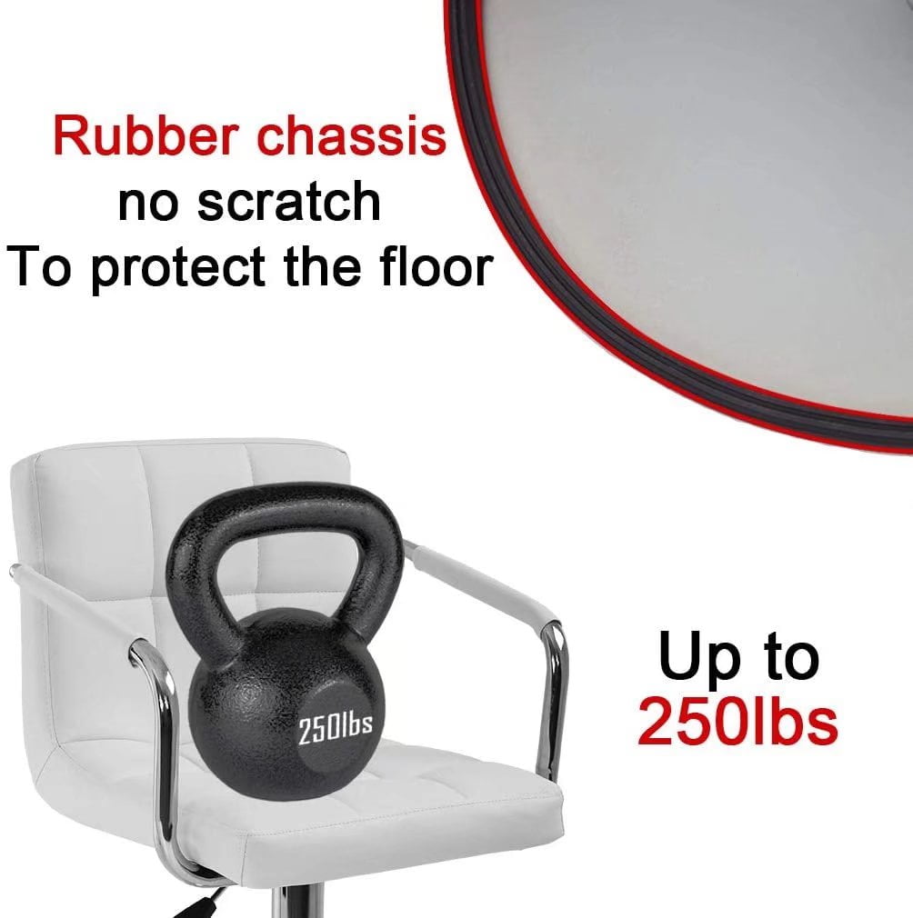 Set of 2 PU Leather Bar Stools Armrest Counter Stools Swivel Square Counter Height Barstools with Armrest Adjustable Hydraulic Bar Chairs with Upholstered Back & Seat, White