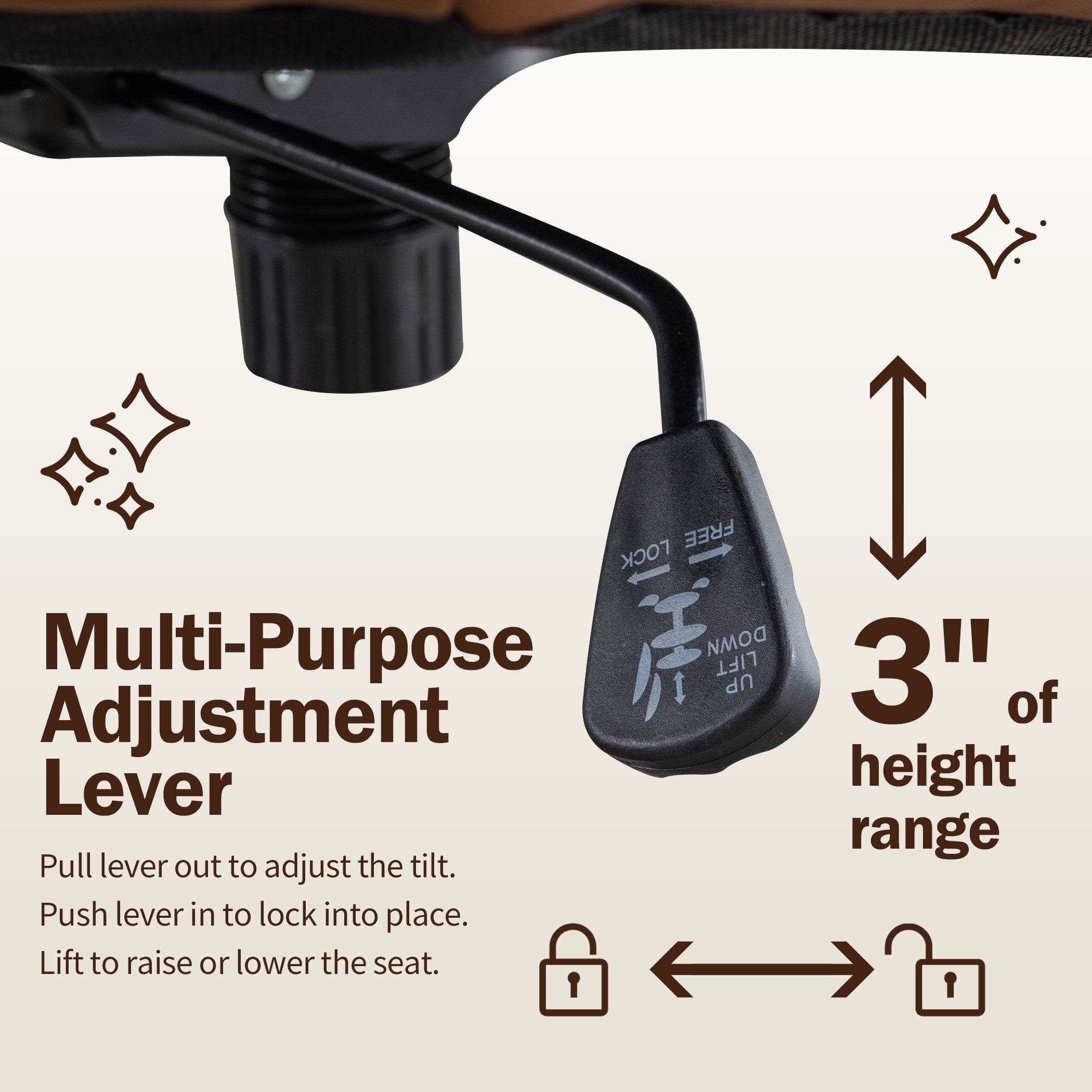 JONPONY Armless PU Leather Office Desk Chair,Cross Legged Home Office Chair No Wheels Heavy Duty Metal Base,120° Rocking Ergonomic PC Chair,Brown