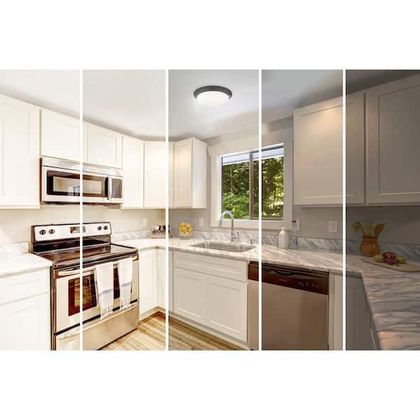 Stetson 11 in. 1-Light Satin Bronze Integrated LED Selectable CCT Ceiling Flush Mount with Frosted White Glass Diffuser