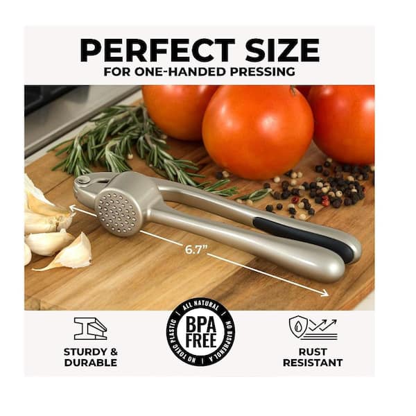 8.4 oz. Garlic Mincer Tool with Sturdy Design Extracts More Garlic Paste, Soft and easy to Squeeze, Imperial Silver