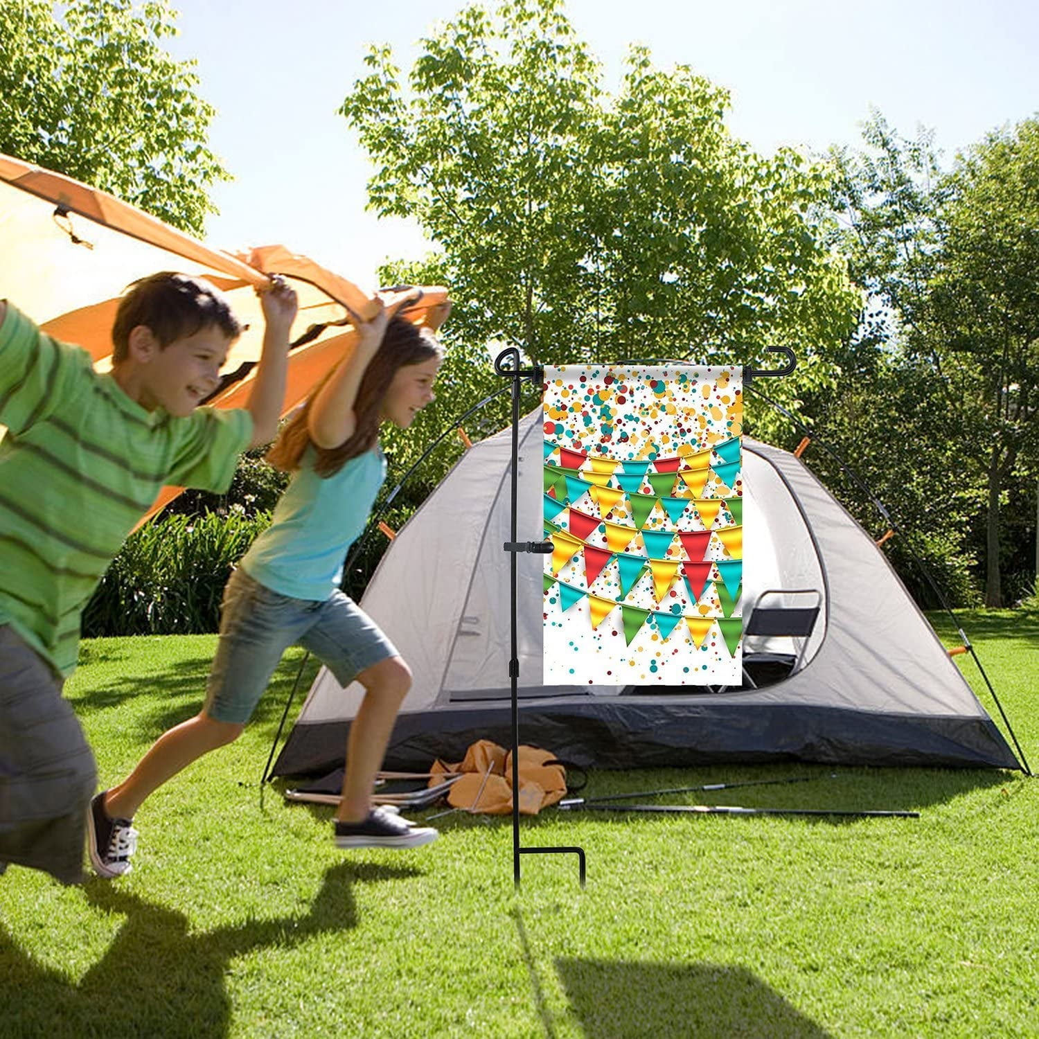 SHARE&CARE Garden Flag Stand, Garden Flag Pole Holder with one Tiger Clip and two Spring Stoppers for Garden and Home Decoration 12 x 18 Inches without flag