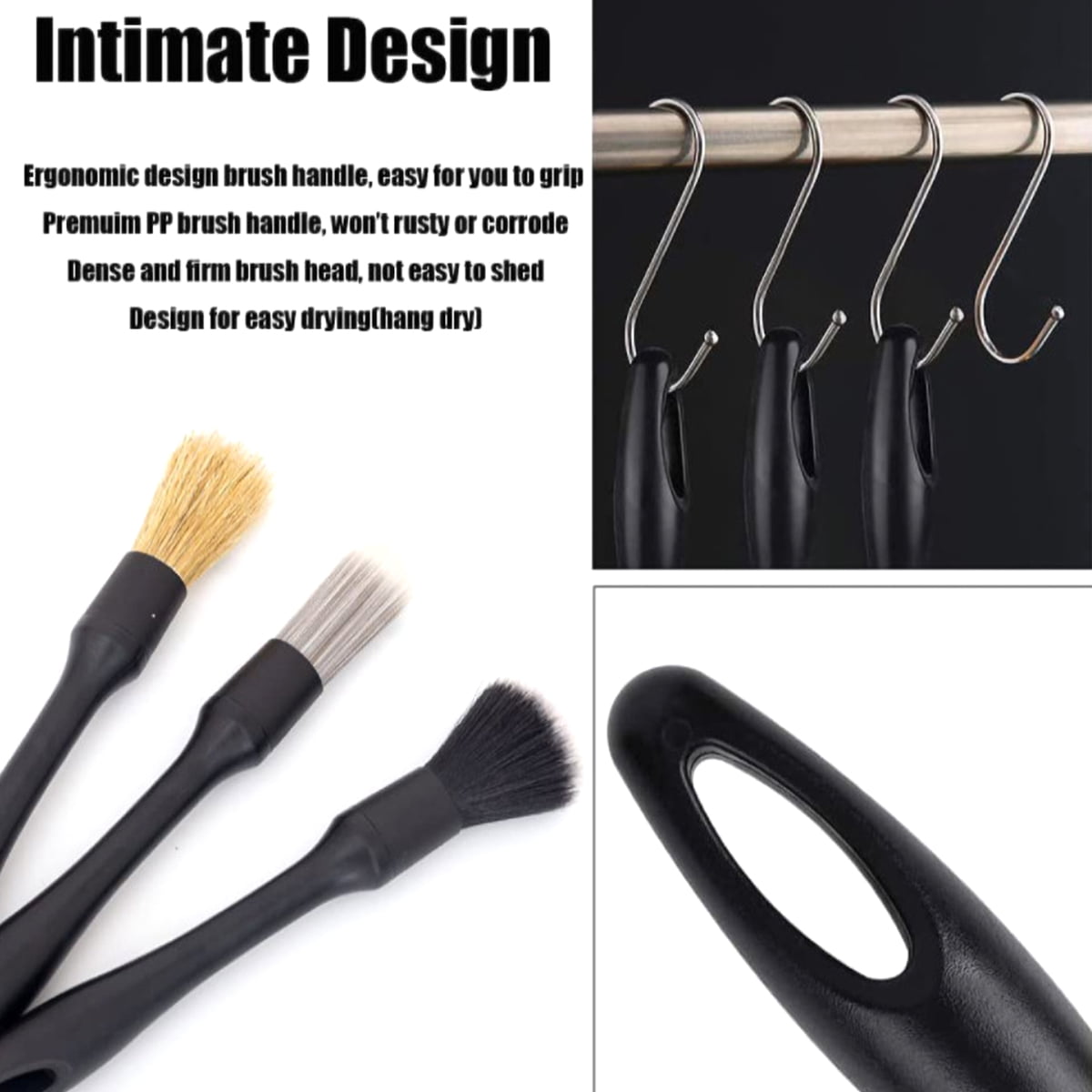 Duety 3pcs Car Detailing Brushes Set Soft Auto Detailing Brush Kit Interchangeable Different Sized Car Detail Cleaning Tool Reusable Car Detailing Brush for Car Interior Exterior Wheels