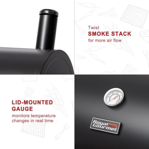 Royal Gourmet Charcoal Grill w/ Offset Smoker Wood-Painted Side & Front Table