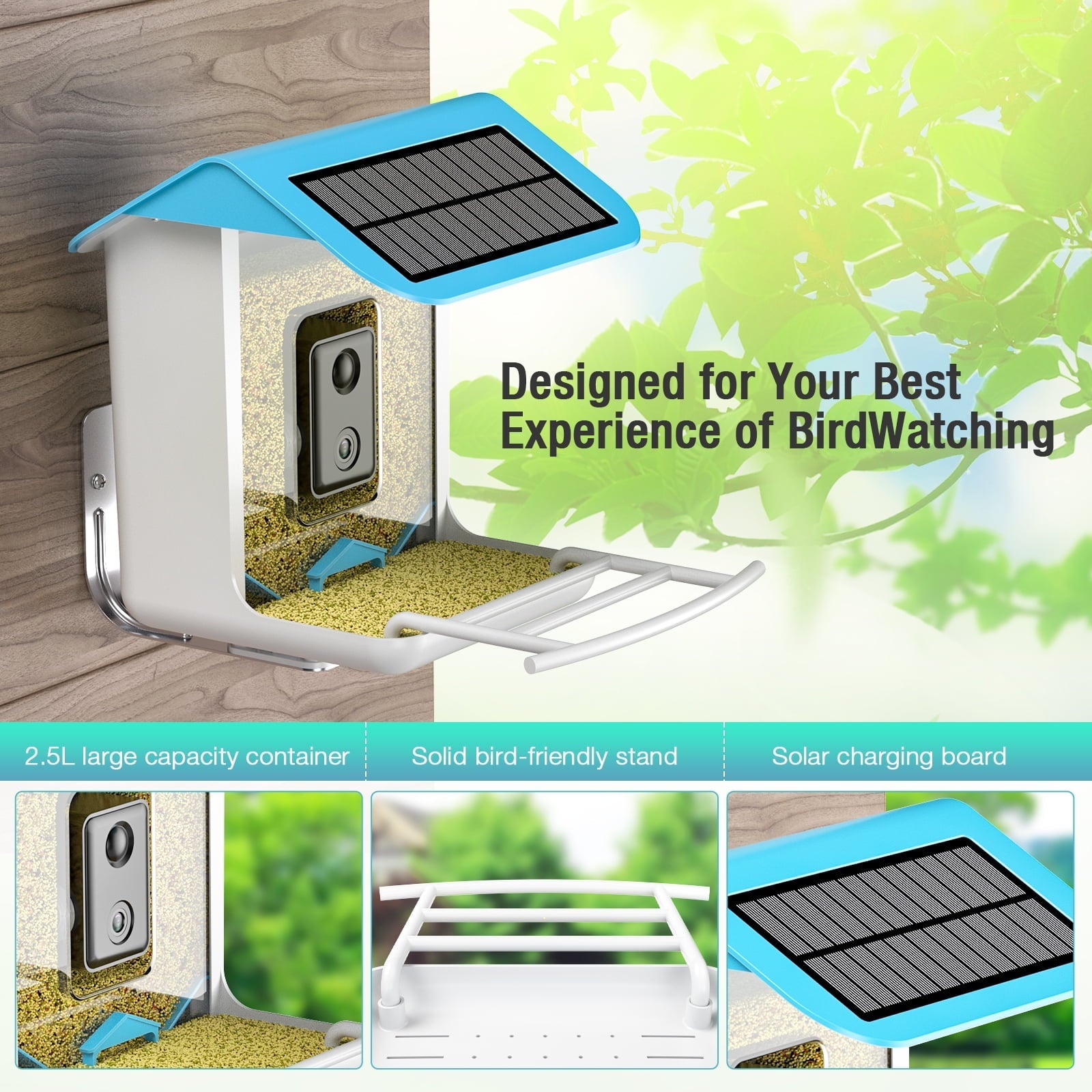 Bird Feeder with Camera Solar Panel AI Smart Bird Feeder with Waterproof Night Vision Cameras