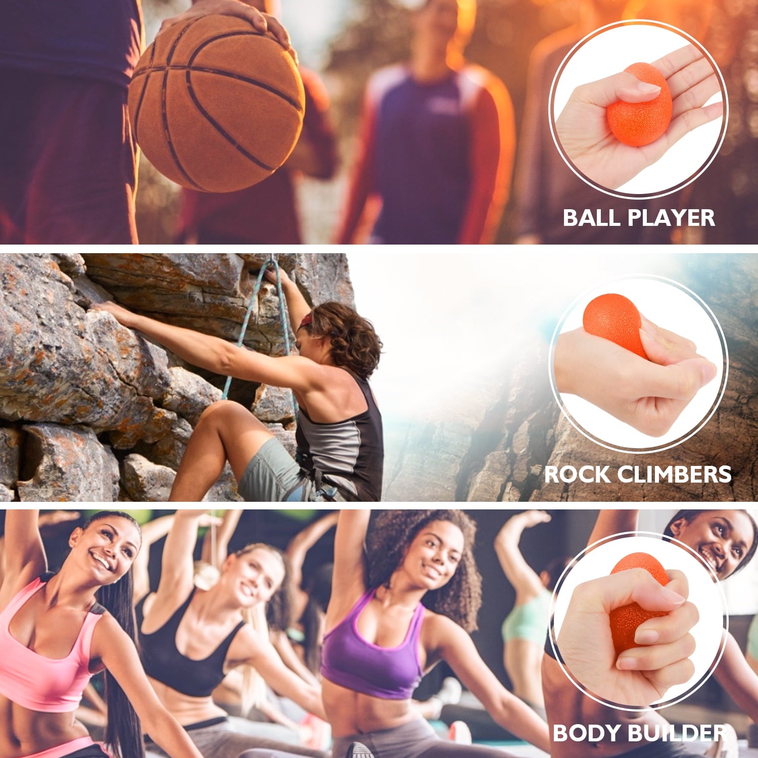 Peradix Hand Grip Strengthener, Stress Relief Ball for Adults and Kids, Wrist Rehab Therapy Hand Grip Equipment Ball Squishy Tools - Set of 3 Finger Resistance Exercise Squeezer