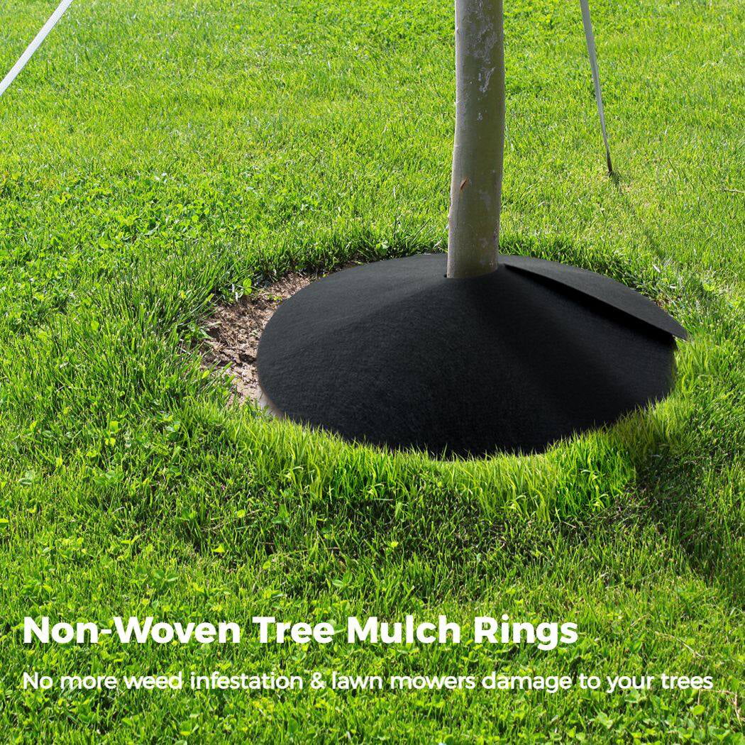 6PCS 20.5 Inch Tree Mulch Rings, Non-Woven Gardening Plant Coverswith 20PCS Landscape Staple Stakes, Thickened Tree Root Protection Mats Weed Barrier Mats