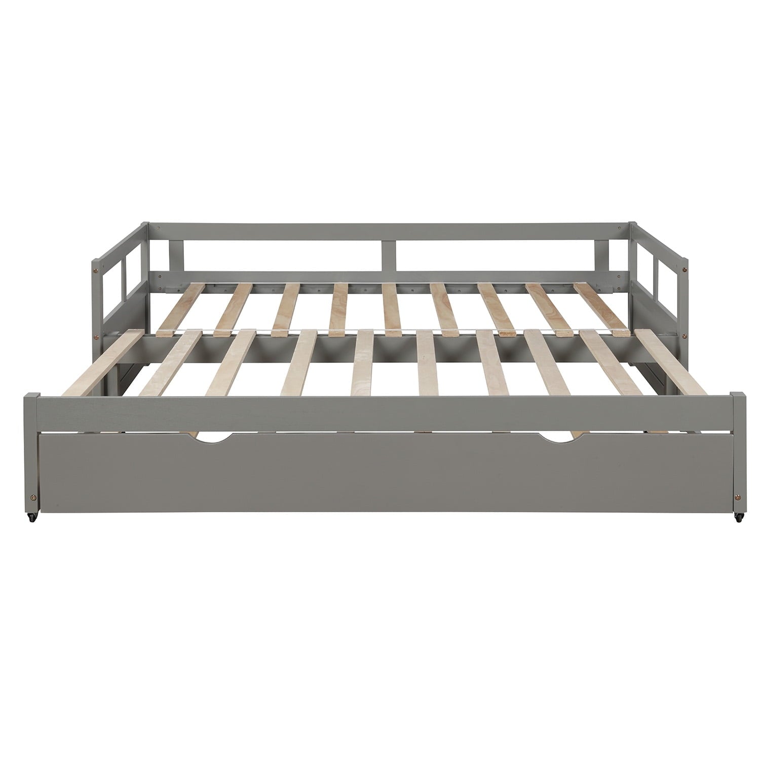 Extendable Daybed with Trundle Beds, Wood Daybed Frame with Pull Out Trundle, Twin to King Design Extending Daybed for Kids Girls Boys Teens Adults, No Box Spring Required, Gray
