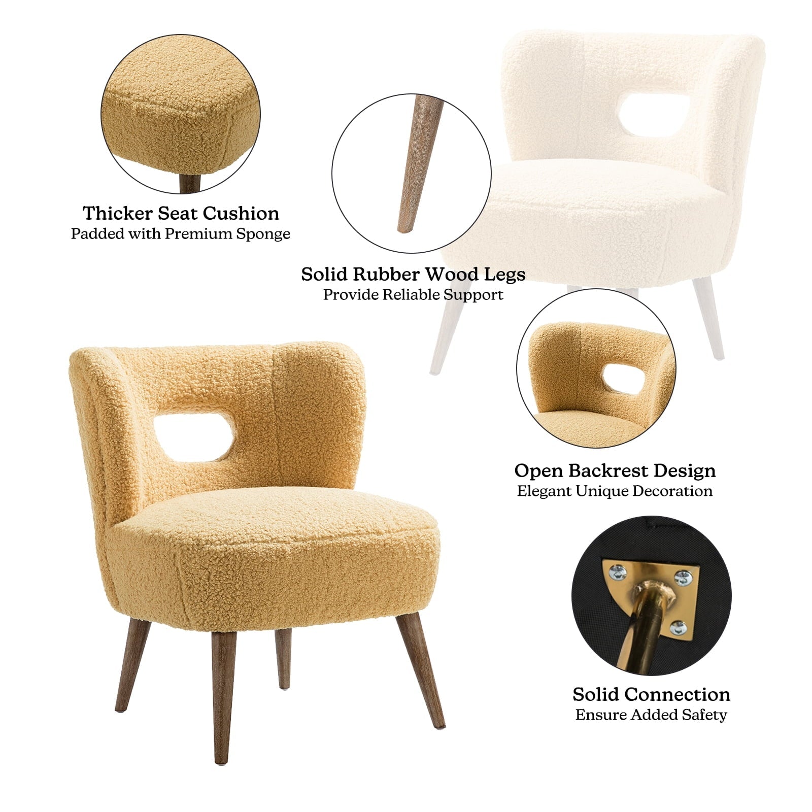 14 Karat Home Mini Vegan Lambskin sherpa Upholstery Barrel Chair in Mustard