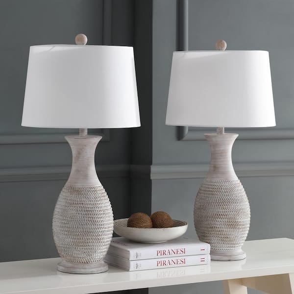 Bentlee 30 in. Grey Textured Hue Table Lamp with White Shade (Set of 2)