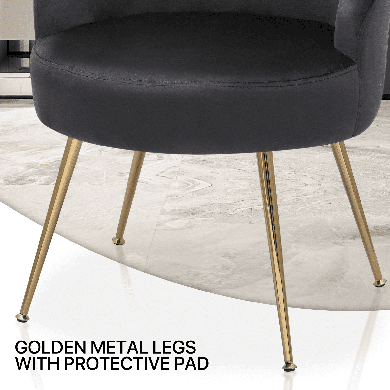 MoNiBloom Velvet Accent Chair, Modern Upholstered Single Sofa Side Chair, Comfy Barrel Club Living Room Armchair with Golden Metal Legs for Bedroom Reading Room Office, Black