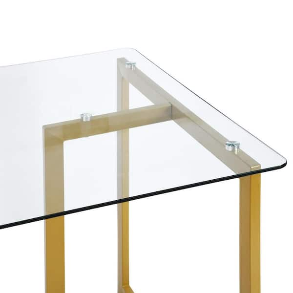 Slip 47 in. Rectangular Clear Glass Top Elegant Computer Desk with Golden Base
