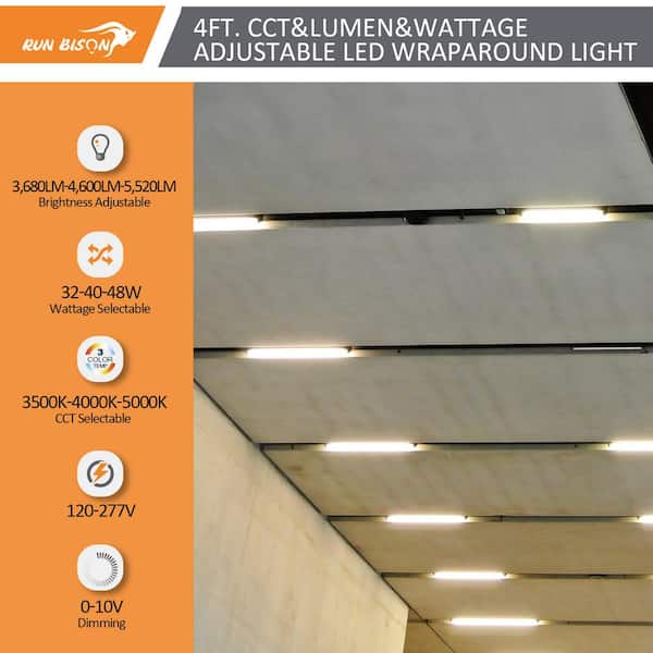 4 ft.Integrated LED Dimmable Wraparound Light,CCT/Wattage/Lumens Selectable,0-Volt-10-Volt Dimming,120-Volt-277-Volt