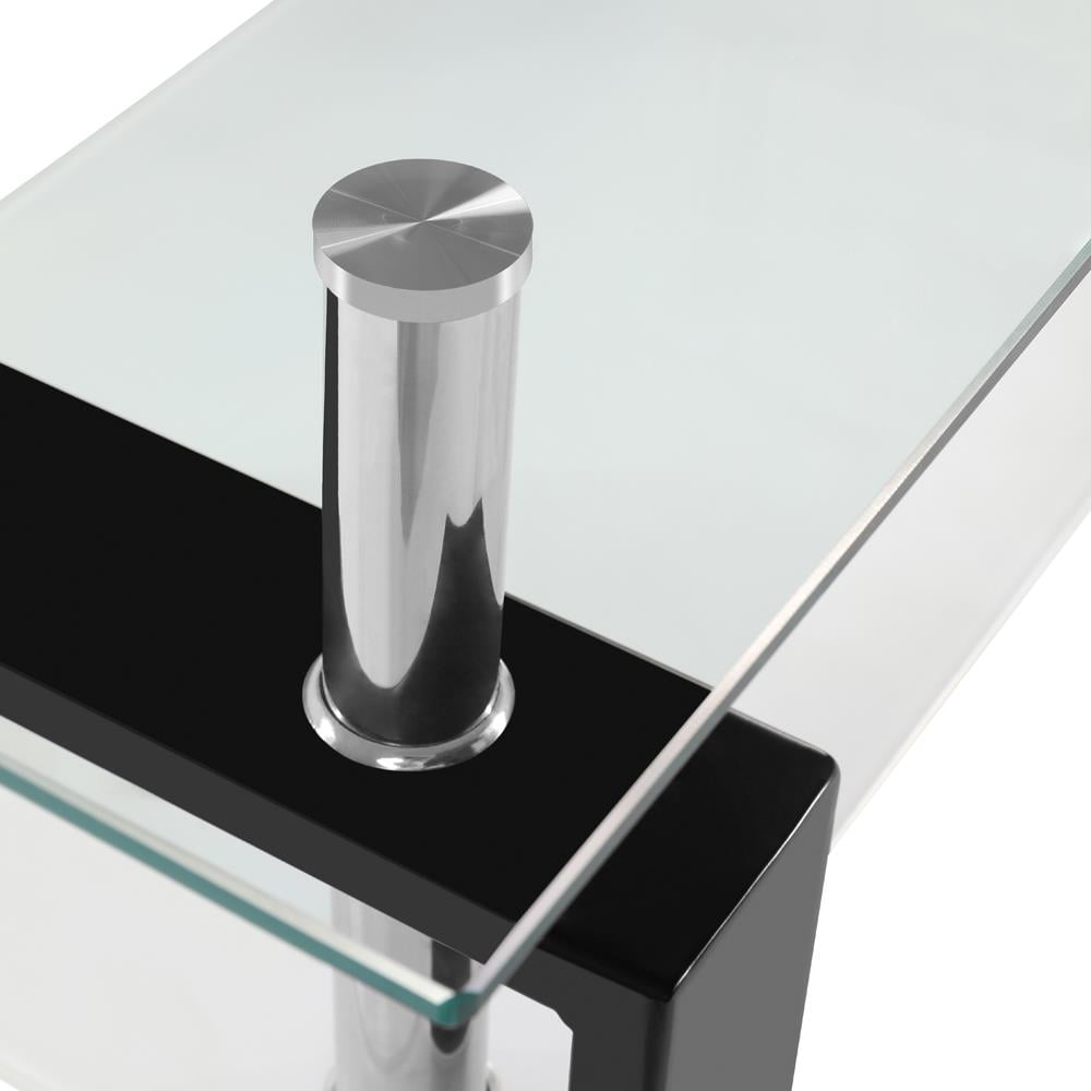 Ktaxon Rectangular Glass Coffee Table Shelf Wood Living Room Furniture Chrome Base,Black