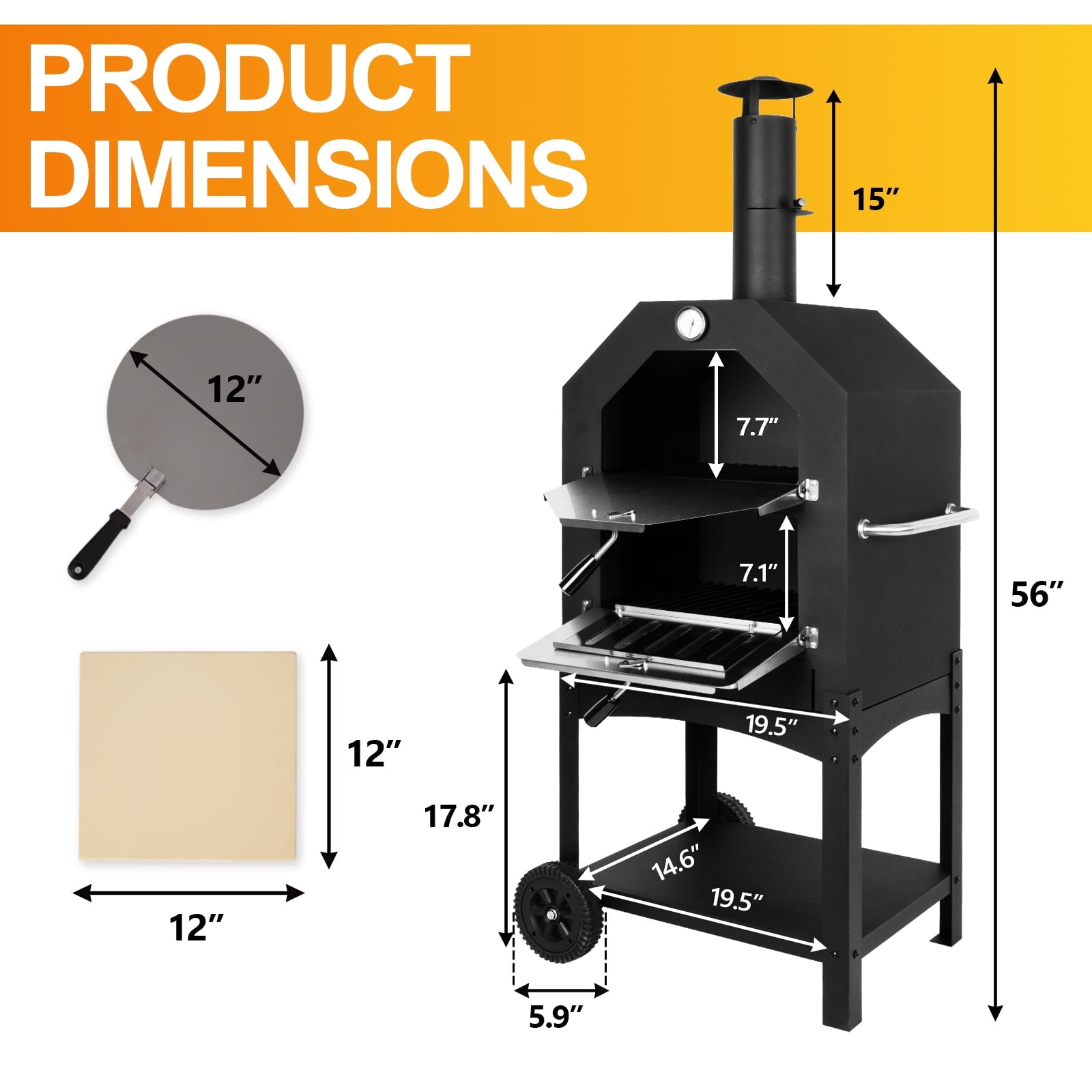 Outdoor Pizza Oven Wood Fired Pizza Oven Patio Portable Pizza Maker Cooking Grill with Wheels Waterproof Cover