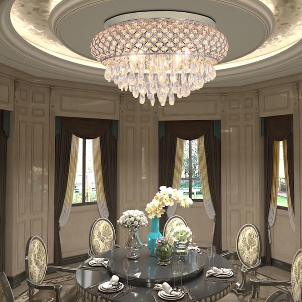 Jackson 5-Light 19.7 in. Chrome Flush Mount With Crystal Shade